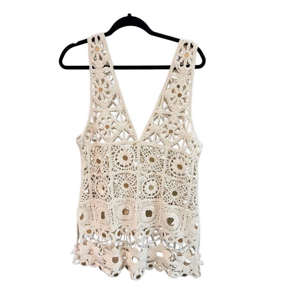 NWT Anthropologie Celandine Womens Neutral Crochet Deco Coverup Mini Dress M/L